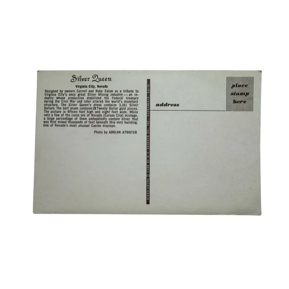 Vintage 1960s Silver Queen Unused Postcard Virginia City Nevada Casino